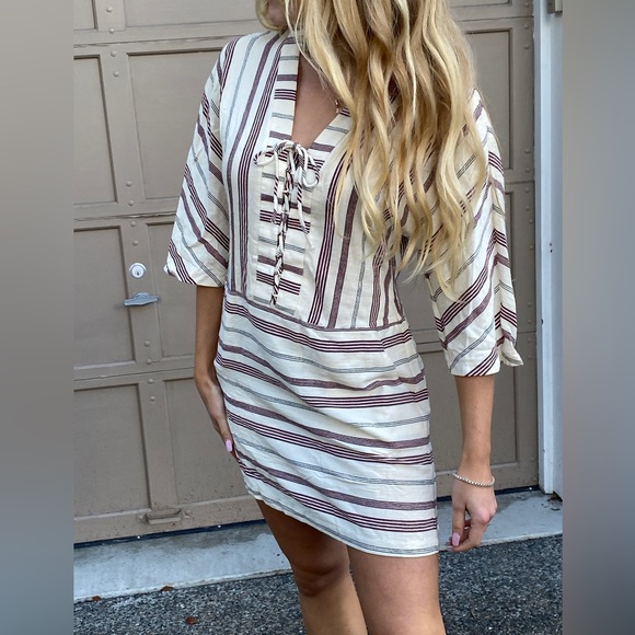 BCBGMAXAZRIA Milana Lace Up Tunic Dress Size Small Cream Combo - Picture 13 of 14